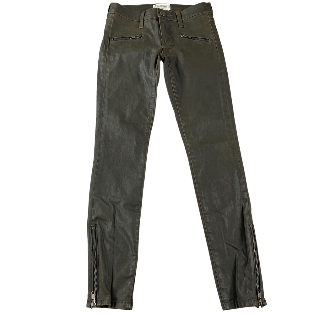 Current/Elliott The Soho Zip Stiletto Skinny Army Green Coated Size 24 0